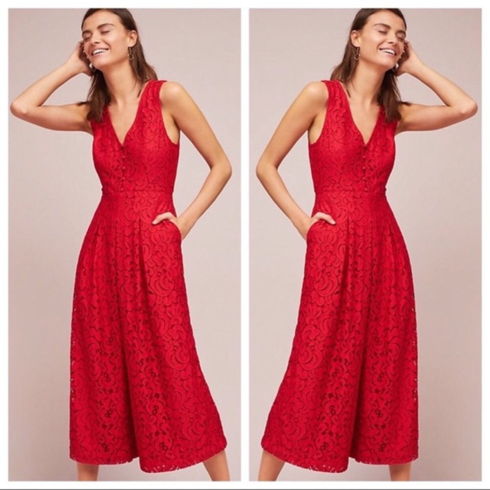 Anthropologie Red Lace Jumpsuit